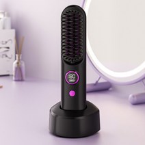 무선 고데기 브러쉬 열브러쉬 고데기빗 스트레이트 매직기 헤어 빗 음이온, 블랙