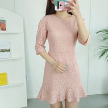 데이홀릭 여성 퍼프 소매 A라인 레이스 하객 원피스
