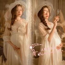 찐좋아 임부복 만삭 촬영 드레스 여신 화이트 레이스 원피스 임신 주수 촬영