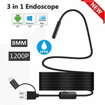 누수탐지기 내시경카메라 배관 감지기 하수도 산업용 휴대용 스마트폰 내시경 초소형 청음식 카메라 청진기 청음누수 탐지기 장비 8mm 미니 내시경 카메라 1200p 3 in 1 8, 10m, 1200p 하드 케이블