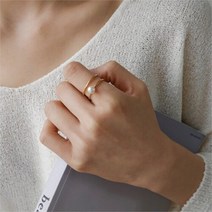 셀러허브 패션 여자 금색 SS 코디 오픈링 진주 반지