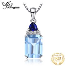 WhiteBlue JewelryPalace 1.7ct 에메랄드 컷 스카이 블루 토파즈 체인없이 여자를위한 사파이어 925 스털링 실버 펜던트 목걸이 제작
