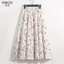 플라워 패턴 A라인 스커트 봄 가을 플레어 꽃무늬 미디