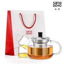 사마 스텐필터 내열유리티포트 선물세트 (티팟+찻잔+레드쇼핑백), TZ003 1200ml+찻잔2P(정품쇼핑백)