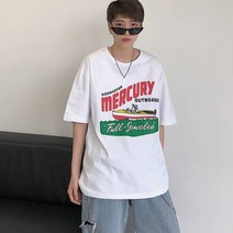 가바바 남성 반팔티 보트타는 남녀 그림 루즈핏 여름 라운드 반팔티 G36897
