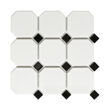 모자이크타일 팔각타일 옥타곤 화이트 블랙(대) 18장, 1박스(18장)