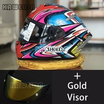 쇼에이 헬멧 풀페이스 반모 X14 X-14 2019 레드 카토 다이지로 TC-1 전체 얼굴 레이싱 오토바이 Casco 드 Motocicleta, XL, Gold Visor