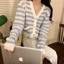 [랜덤플레이] 데일리룩 투톤 스트라이프 크롭 가디건