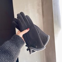 바이크 장갑 바이크 방한장갑 바이크 가죽장갑Gloves Winter women Korean version lovely bow knot plus, 02 Black Terry