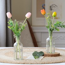 촉촉 조화망고튤립 긴목유리화병set [2color], 옐로오렌지
