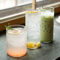 큐스토어 홈카페 원형 일자 아이스 아메리카노 주스 에이드 내열유리 컵 잔 (3size), 1개, 3호 (450ml)