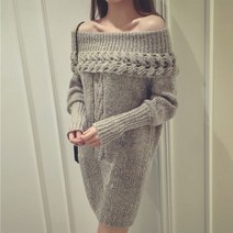 b407 (당일배송)직수입의류 오프숄더 니트원피스/오프숄더 루즈핏니트원피스/니트 원피스/롱 니트