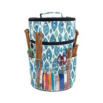 Yuar butee 이중 레이어 실 보관 가방 뜨개질 토트백 그로밋 6개 드로스트링 잠금 휴대가 쉬운 뜨개질 바늘 크로셰 후크 및 액세서리 블루