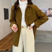코듀로이셔츠 겨울 가을 여성 긴소매 상의 와이드 루즈핏 클래식 홍콩무드 기모 와이셔츠 코트 트렌드 3381359478