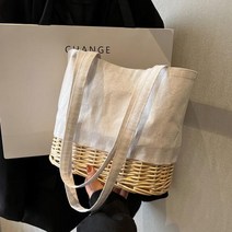 여성크로스백 대용량 여성용 캔버스 가방 여름 크로스바디 백 패션 토트 쇼핑백 여행 가방 등나무 짠 가방 2023
