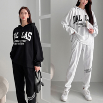 도러블 - 레터링 후드 사선포인트 팬츠 세트 (2col)