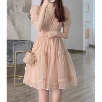 핑크 브이넥 프릴 여리여리 미니 원피스
