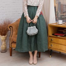 생활한복 함초롬 수박색 모시 허리치마 진녹색 라미