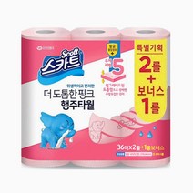 [스카트] 도톰한 빨아쓰는 행주타월 핑크 36매 2+1롤, 3개