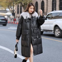 레더 가죽점퍼 벨티드 양가죽 라이더 다운 여우 네이비 미디엄 라지 루즈 겨울