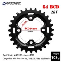 PROWHEEL 64BCD 104BCD MTB 자전거 스프로킷 더블 체인 링 26T 28T 36T 38T 체인 링 마운틴 바이크 크랭크 이빨 플레이트 부품, 28T SPFH590