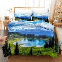 라클라우드침대 스노우 마운틴 풍경 침구 세트 호수 침대 이불 커버 홈 데코 트윈 싱글 퀸 킹 사이즈 패션 트리 스카이 클라우드, [05] US Full200x229cm, [04] 4