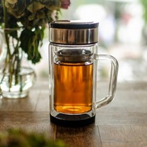 중국OEM (2개묶음)이중유리 차거름망 유리머그 330ml 티컵, 1