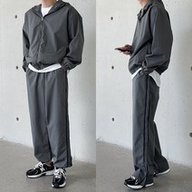 로제 후드 바람막이 배색 스트링 팬츠 셋업