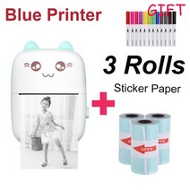 MISCYER 휴대용 미니 열 프린터 종이 포토 포켓 58mm 인쇄 무선 BT 200dp 가정 사무실용, 07 Blue add 3 sticker