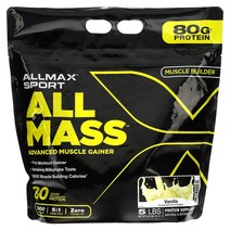 ALLMAX Sport 올 매스 고급 근육 증량제 바닐라 향 5lbs 2.27kg(80oz), 1개