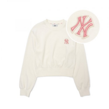 MLB 엠엘비 여성 베이직 벨벳 크롭 맨투맨 뉴욕양키즈 아이보리