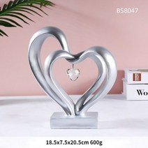 북유럽 스타일 키네틱아트 심장 제스처 조각 수지 추상 손 사랑 동상 인형 웨딩 홈 거실, 실버 b