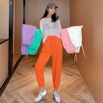 SURBORT 무지개색 맨투맨 밴딩 조거 트레이닝 팬츠 여자 순면 캐주얼 바지