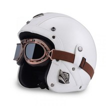 YSDL 사계절 남성 여성 복고풍 가죽 하프 할리 헬멧 배달 오토바이 스쿠터 바이크 라이딩 헬멧, AFE