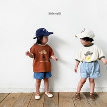 (S-XL) 리틀콜리 조깅티 크림 브릭 백메란지 반팔티 키즈 아동 여름 라운드 배색 포인트