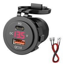 자동차 USB 충전기 PD 빠른 충전 3.0 소켓 어댑터 12 24V 오토바이에 대 한 LED 전압계 케이블 듀얼, 04 with cable