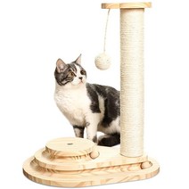 MADE 4 PETSMade4Pets 고양이 스크래칭 포스트 고양이 스크래처 장난감 나무 2중 고양이 턴테이블 인터랙티브 볼과 댕글링 볼 포함, Upgraded-15.75