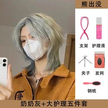 남자 장발 가발 긴머리 군인 자연스러운 울프컷 레이어드, 실버그레이+빅케어5종세트