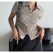 쭈글이 퍼프 주름 투웨이 집업 셔츠 여자 카라 볼륨 지퍼 남방 블라우스