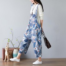 빅사이즈 멜빵바지 와이드 데님 특이한 트로피칼 캐쥬얼 귀여운 연예인