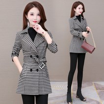 해외직구 여성 간절기 트렌치 코트 자켓 체크 트렌치코트 여성 하프 2021년 봄신상 프리미엄 분위기 올해 유행-93251