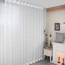 나산데코 속커튼 선염 체크화이트 린넨룩 평주름 100X240cm + 레일 + 타이백
