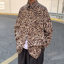 와이케이하우스 남성 캐주얼 셔츠 베이직 긴팔 심플 셔츠 호피무늬 긴팔 셔츠 남성 트렌드 커플 헐렁한 터틀넥 셔츠 코트