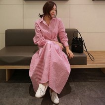 스트라이프롱원피스 반팔 줄무늬 긴팔 세로 여성 캐주얼