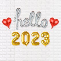 파티짱 HELLO 2023 새해 신년 GOODBYE 2022풍선 세트, hello2023하트세트, B05.실버골드레드_소문자