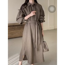 소소한진심 히든버튼 루즈핏 허리묶음 셔츠 롱원피스