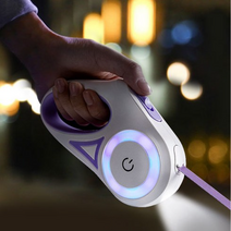 강쥐와냥냥이 애견 LED 자동 원터치 산책줄 반려견 꼬임방지 터치 라이트 리드줄, 화이트