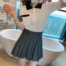 여성 골프 배색 카라 반팔 셔츠 티셔츠