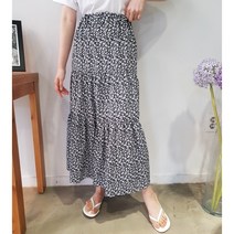 상상그이상 여성용 나염 3단 캉캉 롱스커트 러블리 플라워 패턴 편안한 데일리 허리밴딩 스커트
