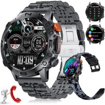 Smart Watches for Men Military with Big AMOLED Touchscreen A, C-Black Metal+Black Silicone S